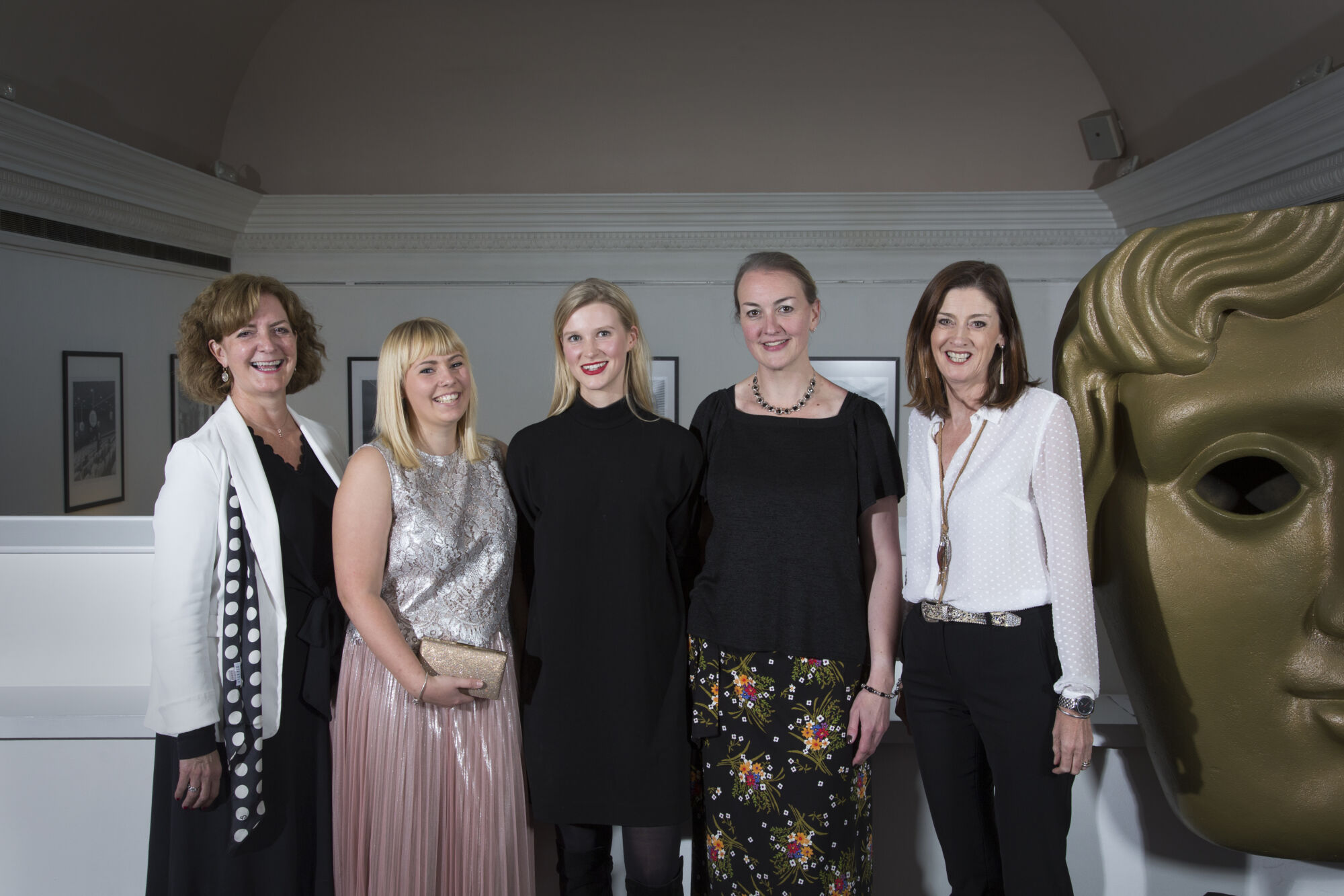 The Wick - The BAFTA/Prince William Scholarship recipients from left to right; Hannah Cole, Hazel Allan & Daisy Fernandez with Sara Putt & Amanda Berry (CEO, BAFTA),

Courtesy of BAFTA