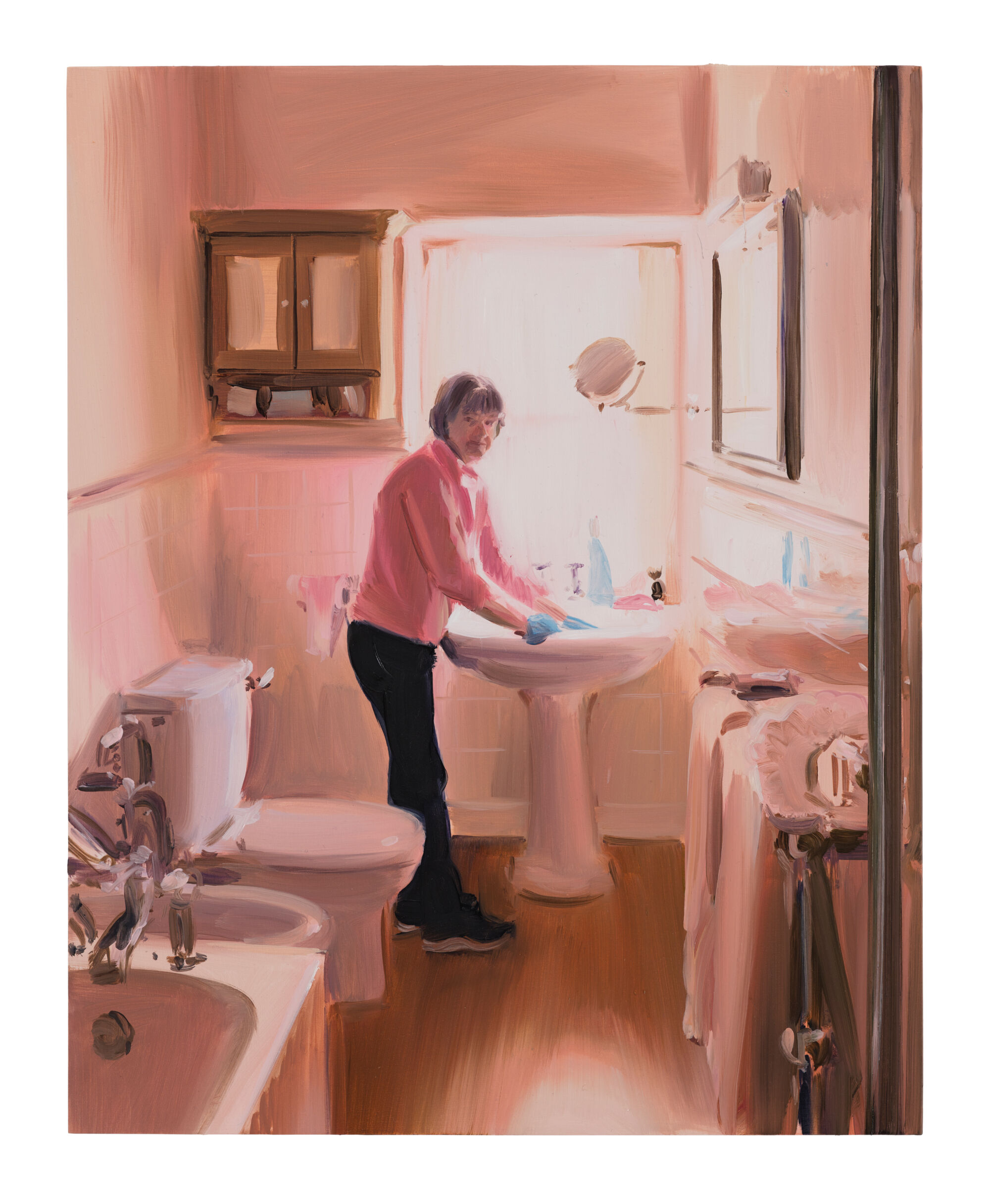 The Wick - Caroline Walker, 'Bathroom Sink Cleaning, Mid Morning, March', 2019. Oil on board, 45 x 36cm
(17 3/4 x 14 1/8in). Copyright Caroline Walker. Courtesy the artist and Ingleby Gallery, Edinburgh. Photo by Peter Mallet.