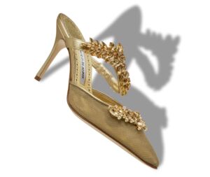 The Wick - Object Manolo Blahnik Lurum Gold Mesh Crystal Embellished Mules