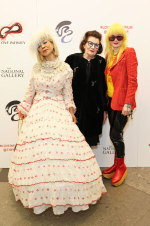 The Wick - LONDON, ENGLAND - MARCH 24: (L to R)  Mei Hui Liu, Sandra Esquilant and Pam Hogg attend the launch of Oscar-winning artist Tim Yip’s groundbreaking new art film LOVE INFINITY on MUBI, featuring some of the most iconic and diverse living artists and creatives of our time, at the National Gallery on March 24, 2022 in London, England. (Photo by David M. Benett/Dave Benett/Getty Images for Tim Yip)