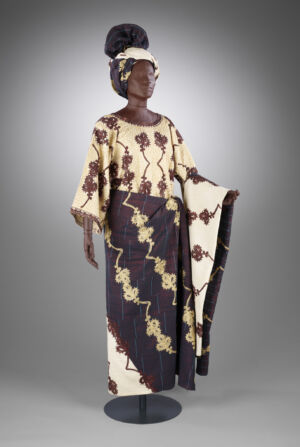 The Wick - Shade Thomas-Fahm, bùbá, ìró, ipele and gèlè in aso-òkè, Lagos, Nigeria, 1970s, Given by Shade Thomas-Fahm (c) Victoria and Albert Museum, London