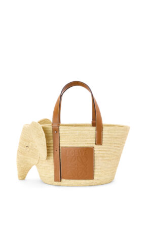 The Wick - Elephant Basket Bag in Raffia and Calfskin by Loewe
