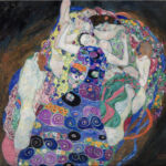 A vivid painting showcasing intricate patterns and rich colours by artist Gustav Klimt.