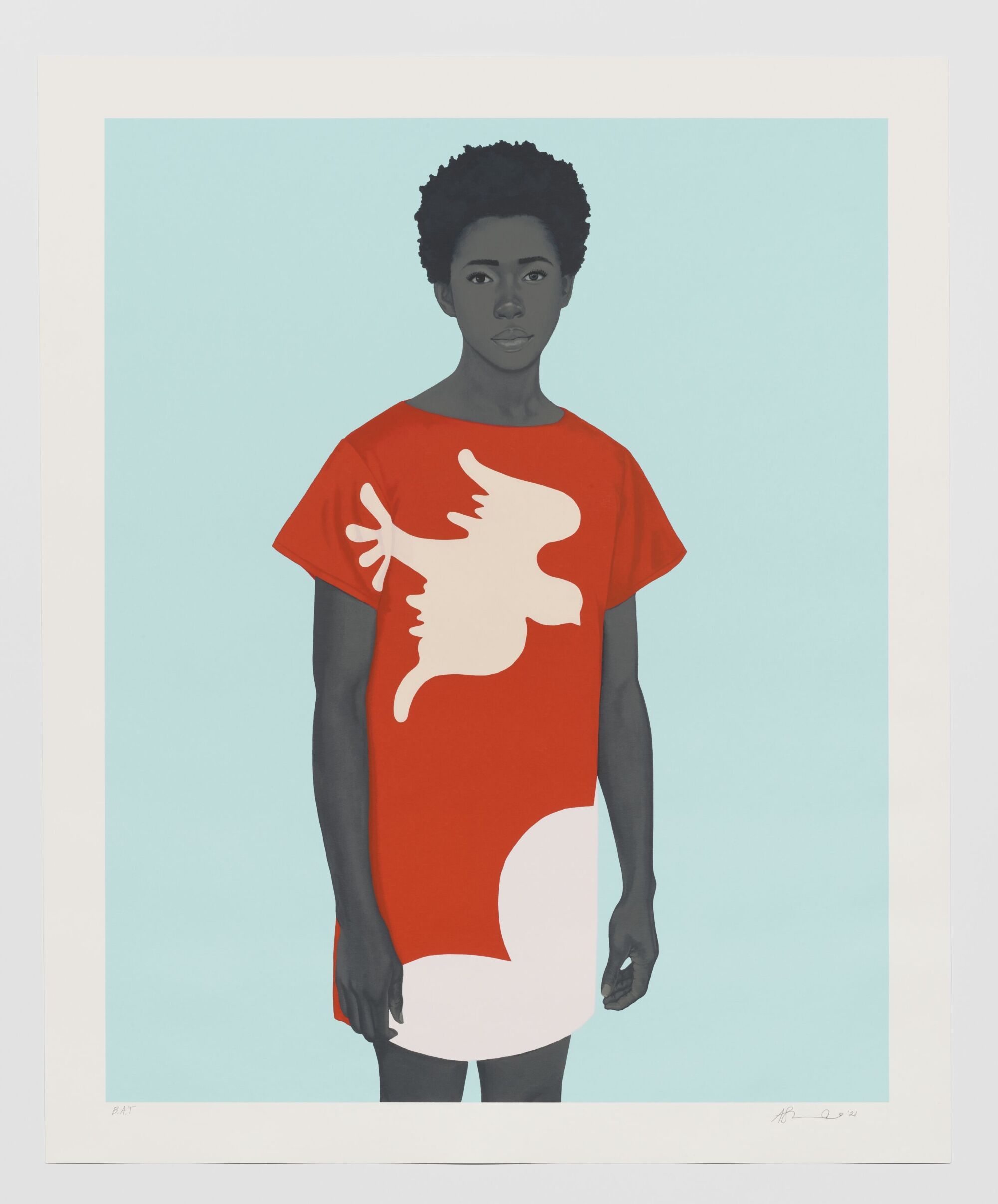 The Wick - Amy Sherald
Hope is the thing with feathers (The little bird)
2021
Color screenprint on Coventry Rag 335 gsm
Image: 102.23 x 81.28 cm / 40 1/4 x 32 inches
Paper: 114.93 x 93.98 cm / 45 1/4 x 37 inches
© Amy Sherald
Courtesy the artist and Hauser & Wirth
Photo: Thomas Barratt
