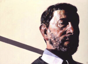 The Wick - The Rt. Hon. David Blunkett as Home Secretary (Collection of the Palace of Westminster). 91.44 x 121.92 cm. Oil on canvas.
