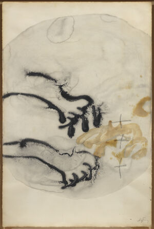 The Wick - Antoni Tàpies
Dues urpes, 1989
signed (lower right)
Mixed media on paper
