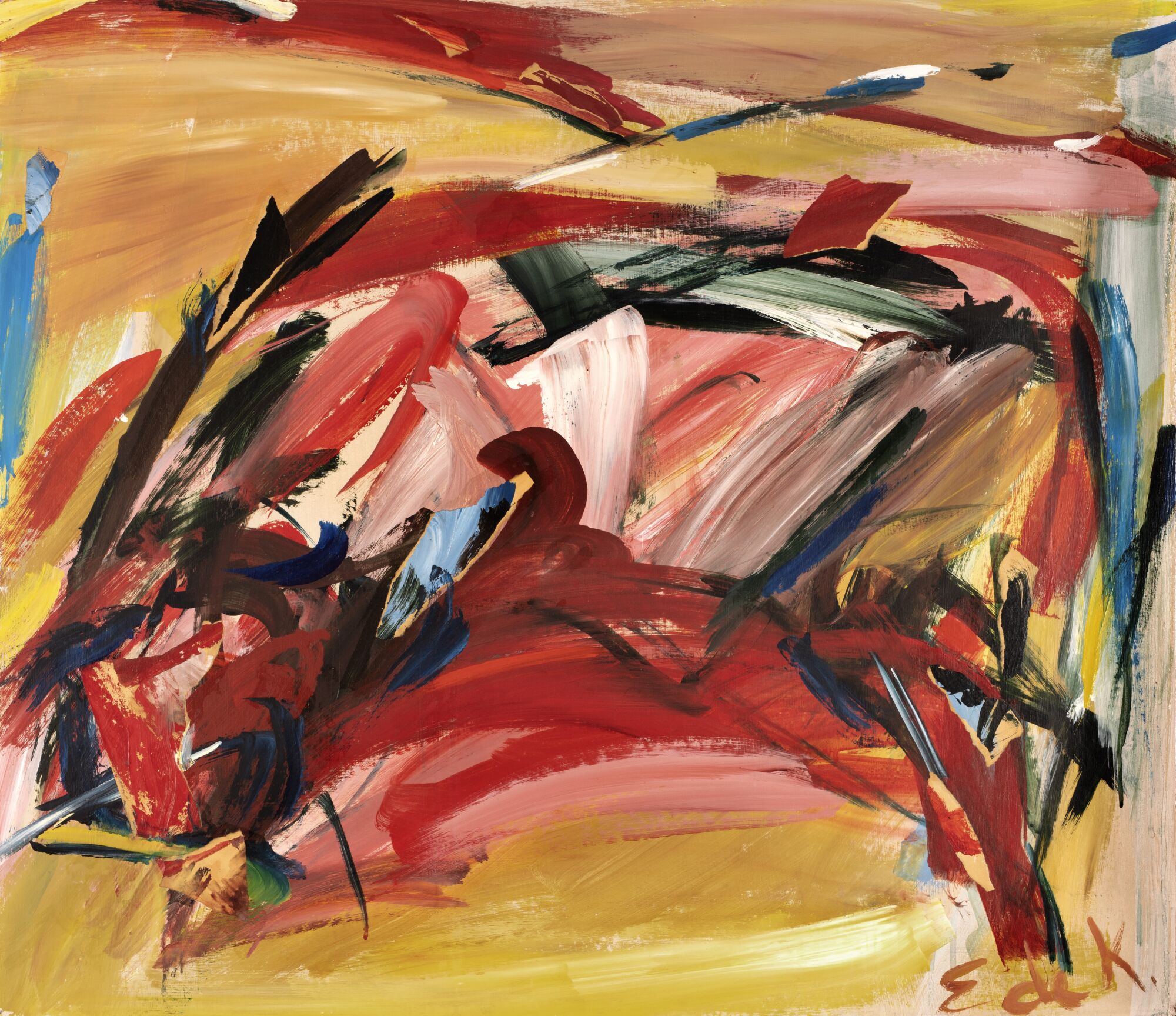 The Wick Culture - Elaine de Kooning
The Bull
1959 
Acrylic and collage on Masonite
76.2 x 88.9 cm
Courtesy The Christian Levett Collection
© EdeK Trust 
