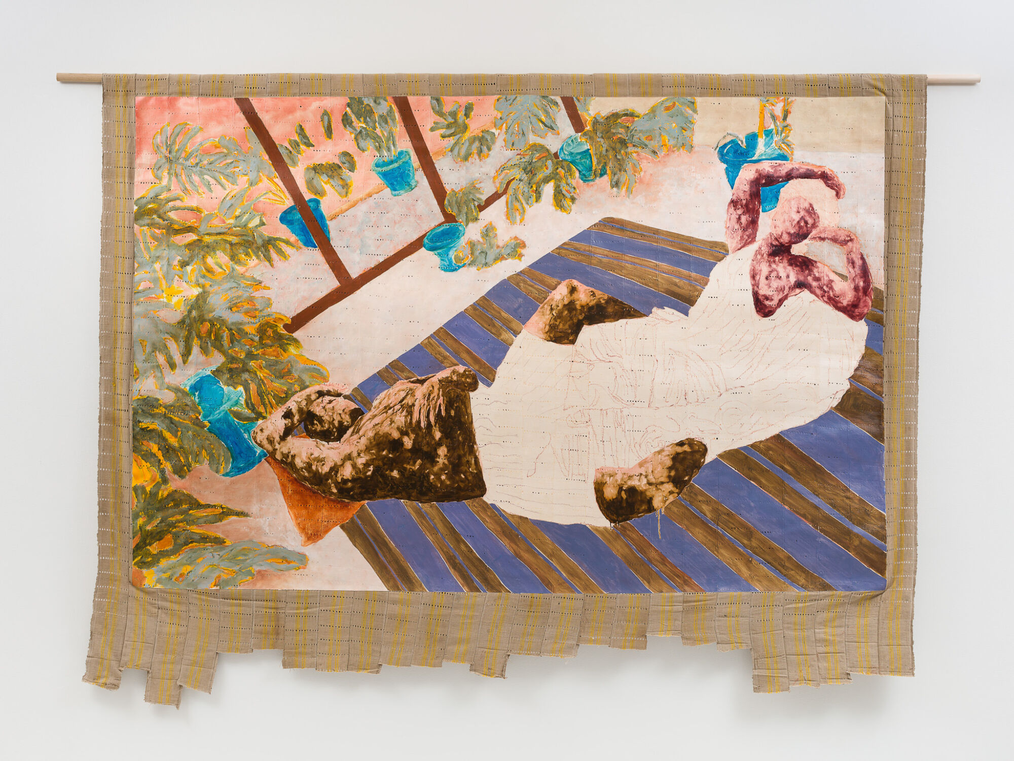 The Wick - Nengi Omuku, Reclining Figures, 2022, oil on sanyan, 193 x 249 cm, 76 x 98 1/8 in, Collection Baltimore Museum of Art, MN, Image courtesy Pippy Houldsworth Gallery, London, Photo: Mark Blower, © Nengi Omuku
