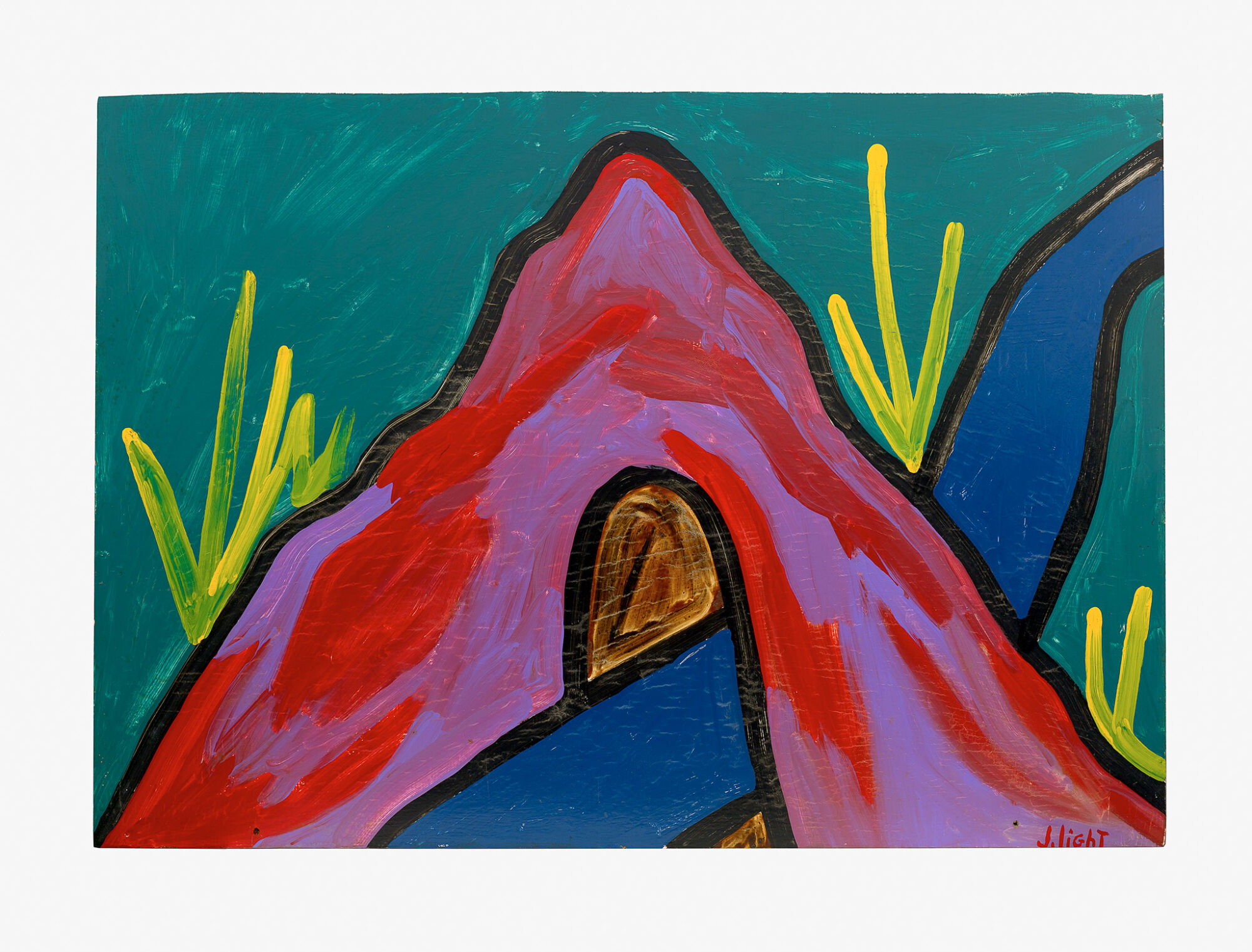 The Wick - Joe Light, Blue River Mountain, 1988. Enamel on wood, 81.3 x 121.9 cm. Souls Grown Deep Foundation, Atlanta. © ARS, NY and DACS, London 2023. Photo: Stephen Pitkin/Pitkin Studio