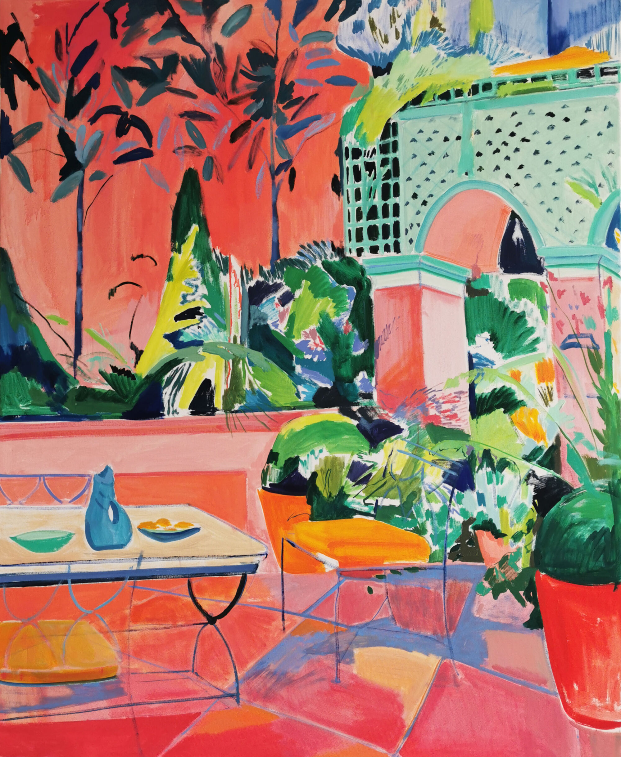 The Wick - Pink Courtyard, 160 x 125cm, Oil on canvas, 2023, by Lucy Smallbone