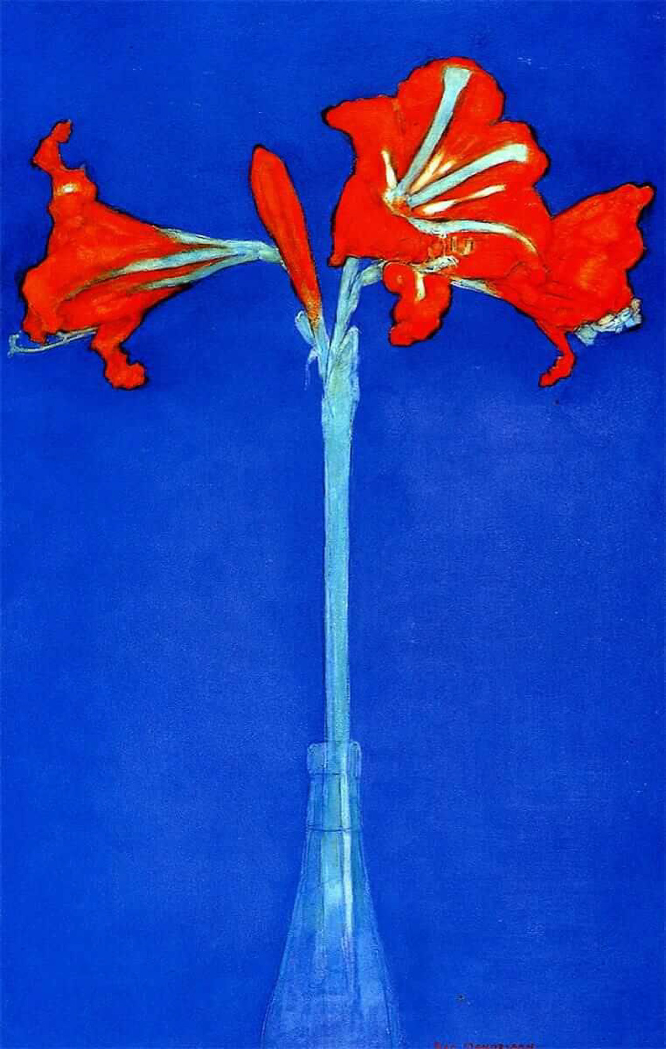 The Wick Culture - Piet Mondrian, Red Amaryllis with blue background, 1909–1910. Private Collection