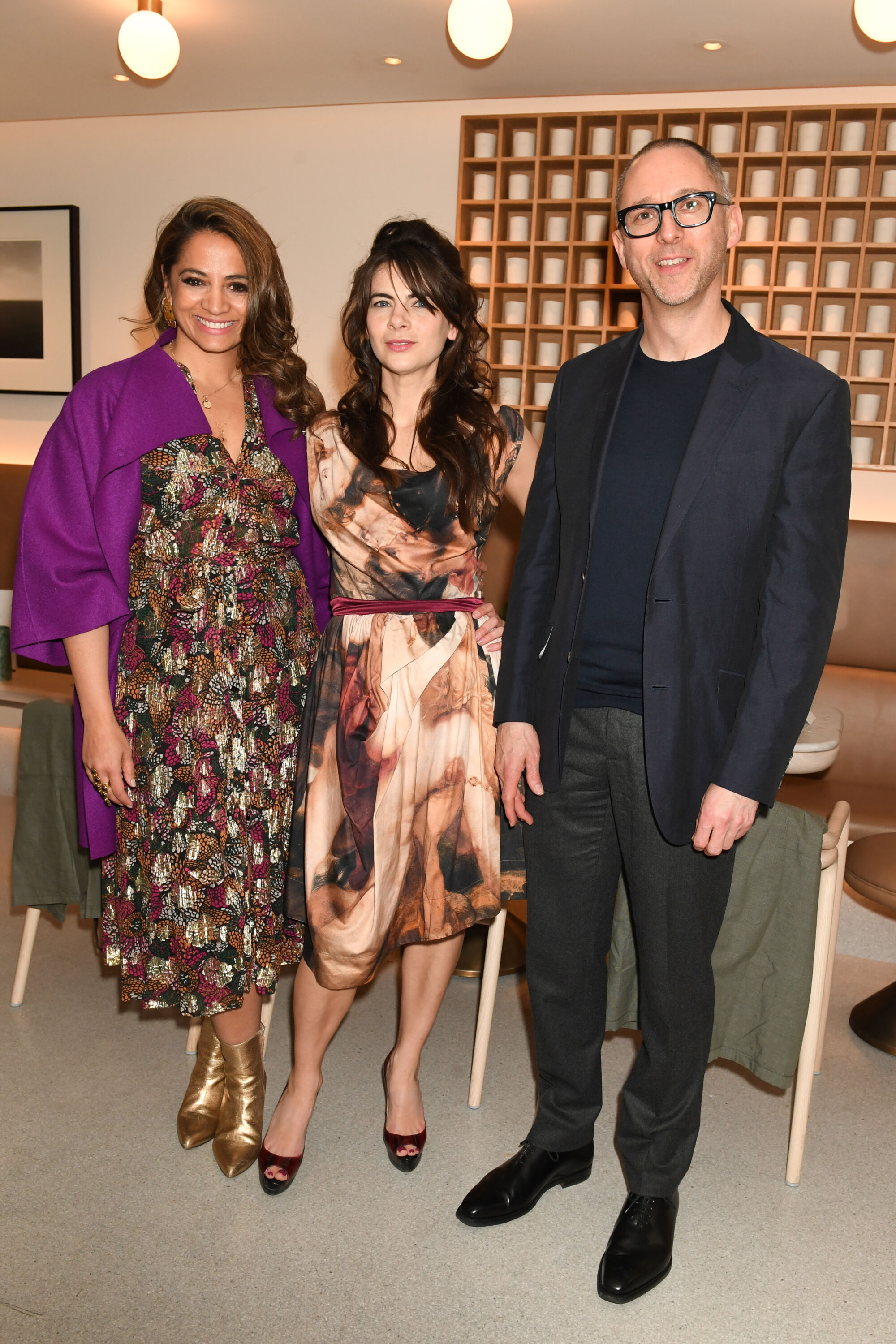 The Wick - Katy Wickremesinghe, Martha Freud and Jonathan Burton at A Night on the Tiles with Martha Freud, for London Craft Week at Claridges ArtSpace Café. 