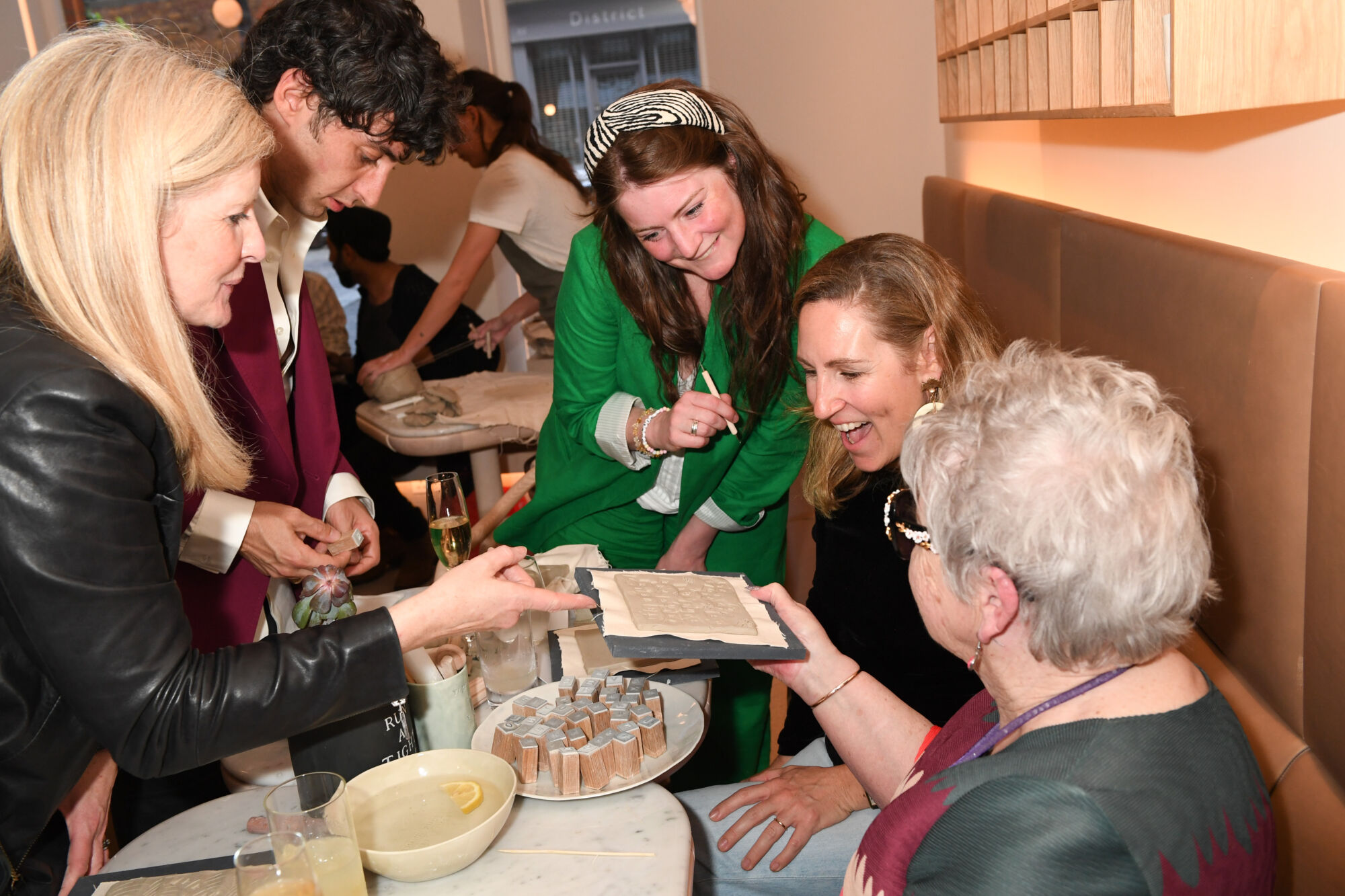 The Wick - Guest, Taz Fustok, Catherine Hunt, Gigi Wason and Mary Brennan at A Night on the Tiles with Martha Freud, for London Craft Week at Claridges ArtSpace Café. 
