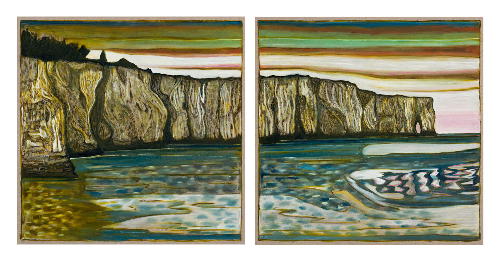 The Wick - Billy Childish, Cliff (diptych) (2023), Oil and charcoal on linen 2 parts, 183 x 183 cm each
