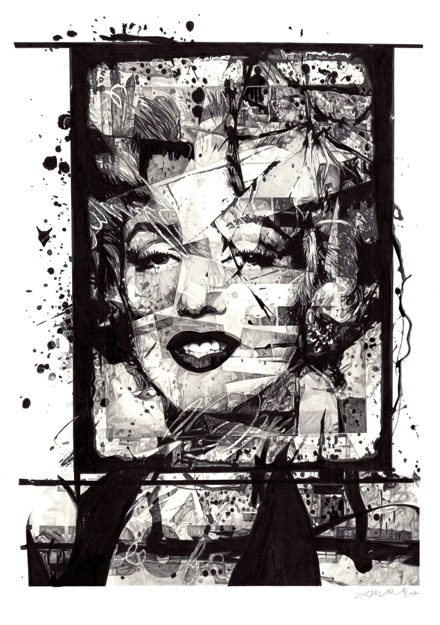The Wick - MARILYN - Pencil and pen on paper - 73cm x 55cm, by Nigel Stefani, courtesy of the artist