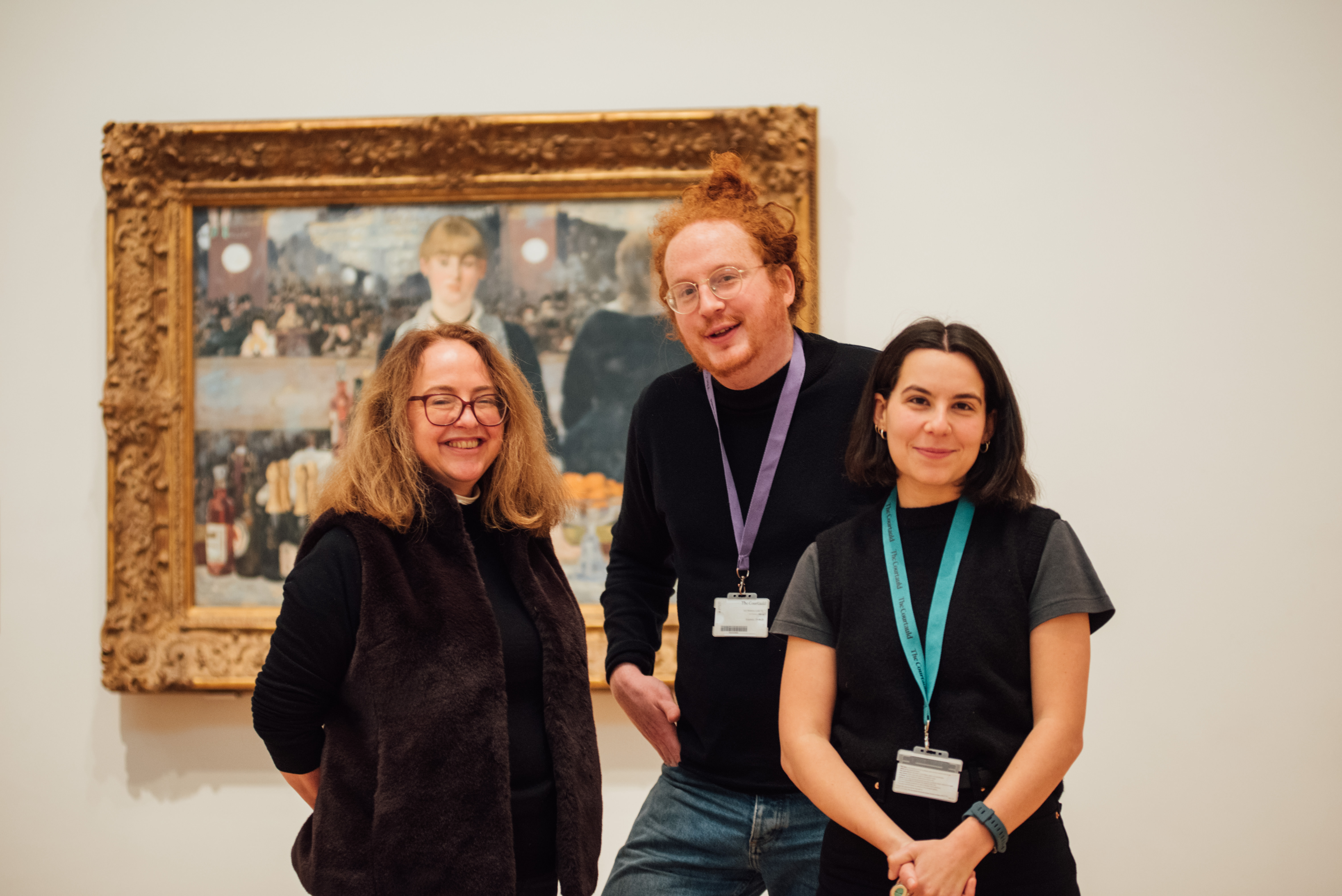 The Wick - Rose Aidin with Jack Dunleavy (lead teaching assistant) and Tilly Scantlebury (teacher) at the Courtauld Institute of Art, 2022, Photo Ed Hands