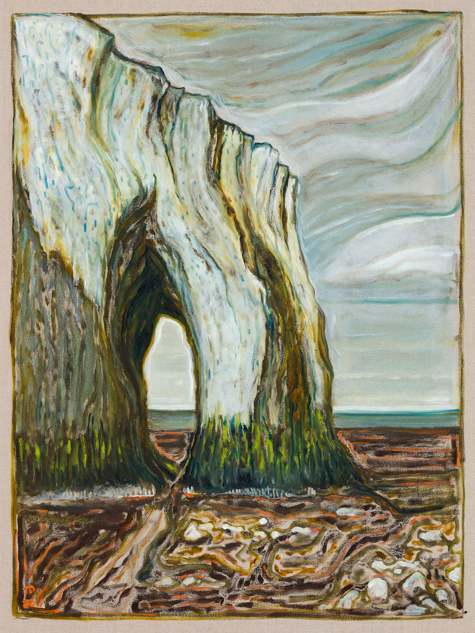 The Wick - Billy Childish, cliff (2022), Oil and charcoal on linen, 122 x 92 cm