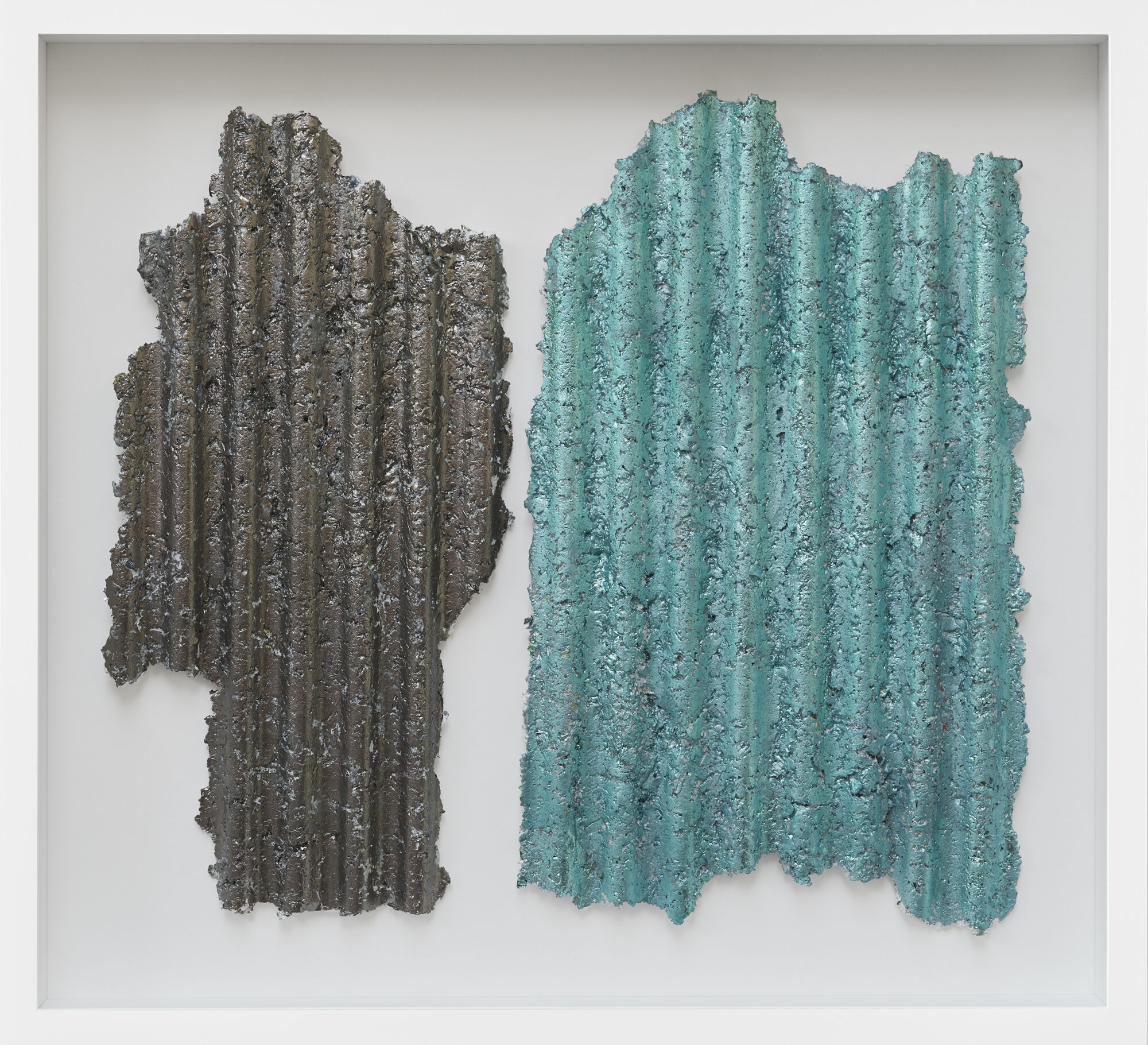 The Wick - Untitled (Gunmetal Grey and Blue), 2023
Papier Mache and Silver Leaf (two panels), by Rachel Whiteread ©
Courtesy of the artist and Timothy Taylor
