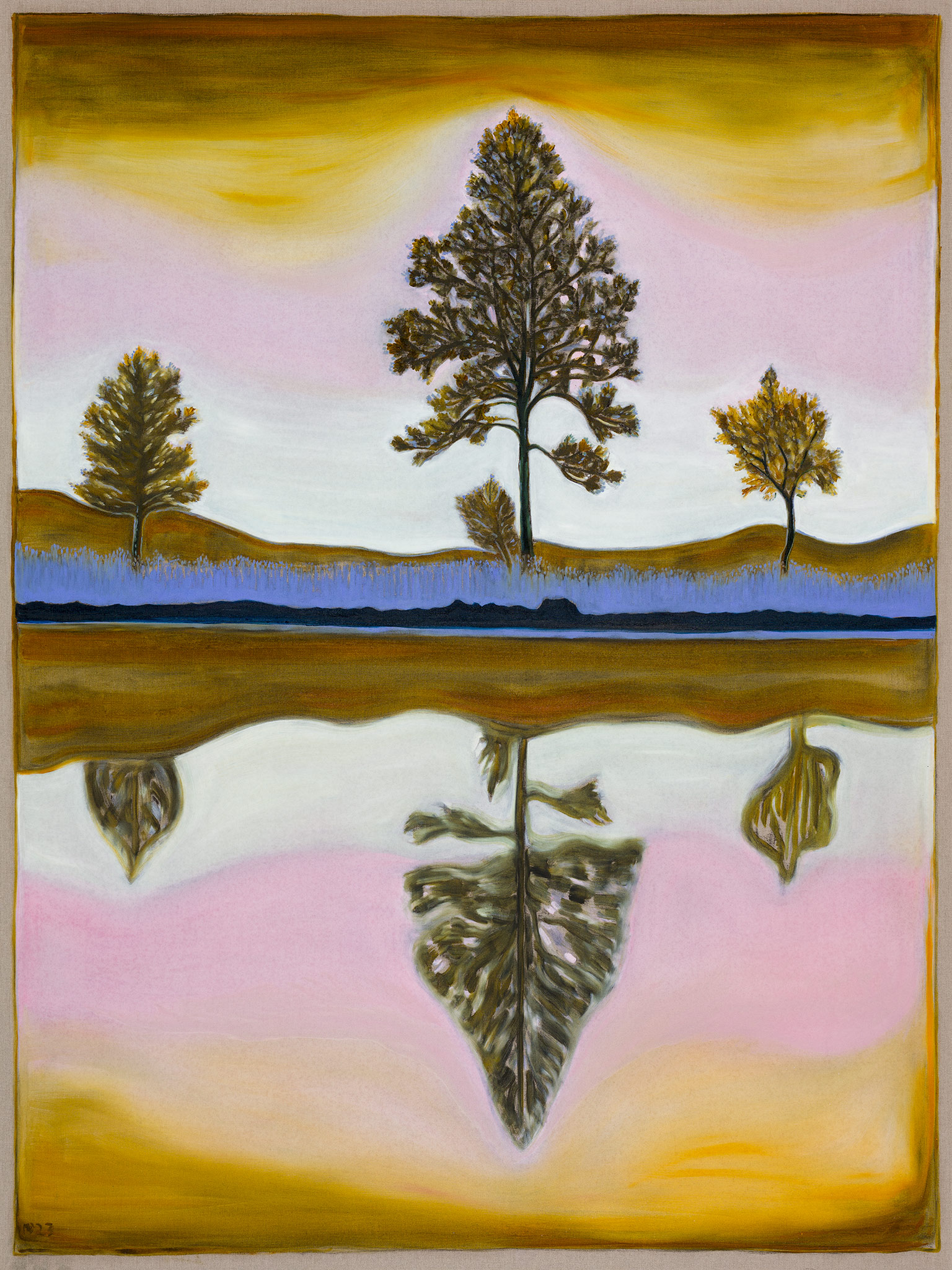 The Wick - Billy Childish, trees at sunset (2023), Oil and charcoal on linen, 244 x 183 cm