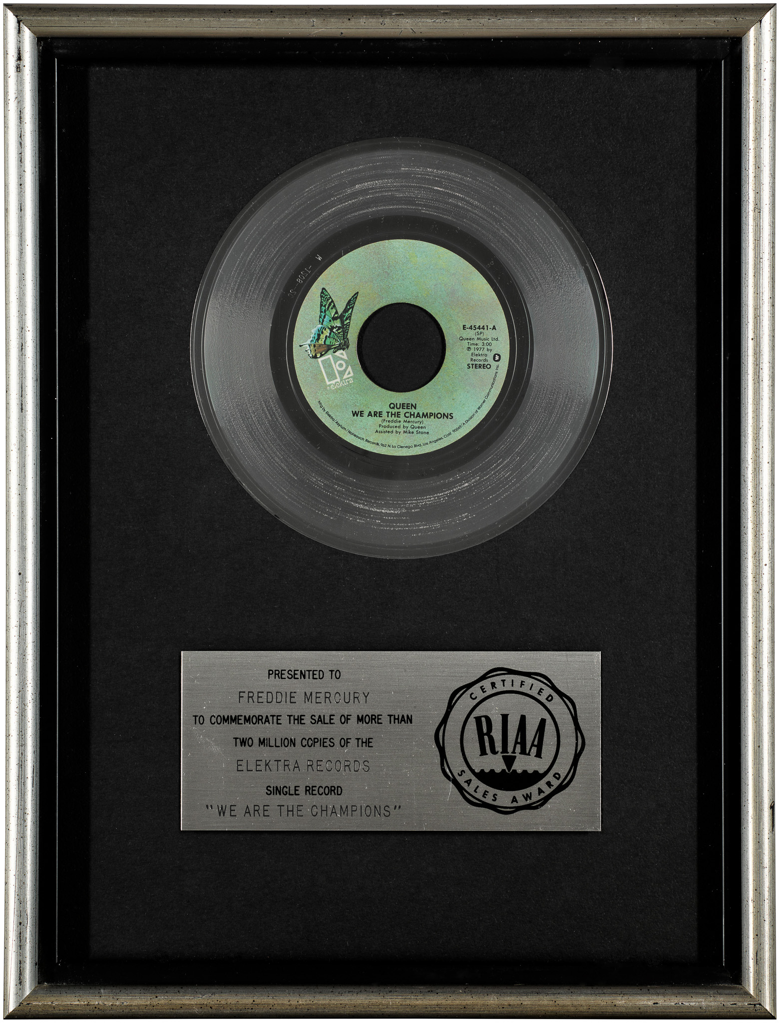 The Wick - Platinum Disc Award for We Are The Champions, est. £3,000 - £5,000, courtesy of Sotheby's
