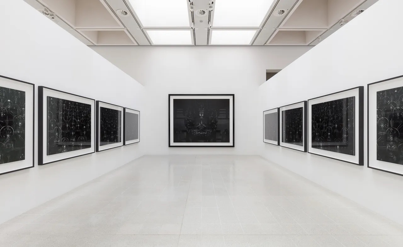 The Wick - Installation view of Hiroshi Sugimoto, Sea of Buddha. Gelatin silver prints. Photography: Mark Blower. Courtesy the artist and the Hayward Gallery