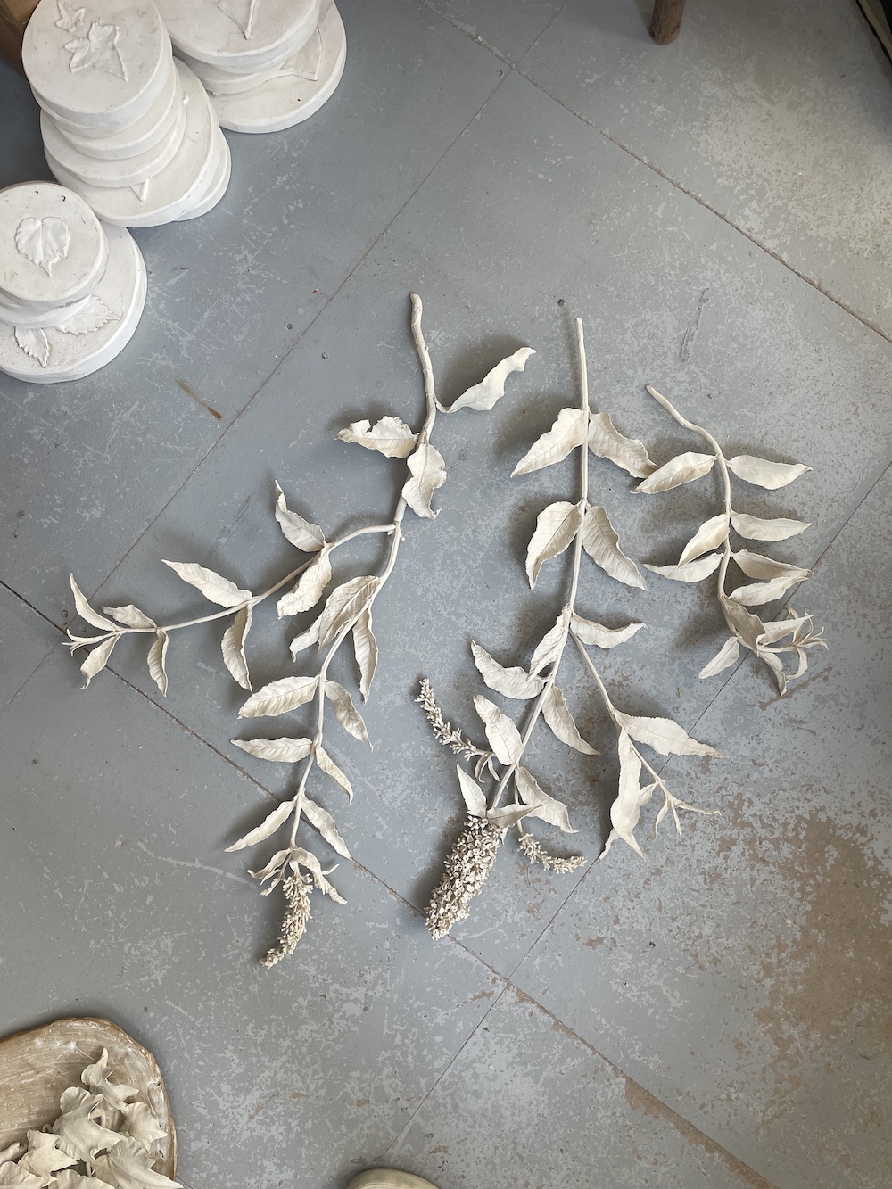 The Wick - Buddleia blooms in Kaori Tatebayashi's studio – fragments of her installation, Still Life, at Tristan Hoare before installation