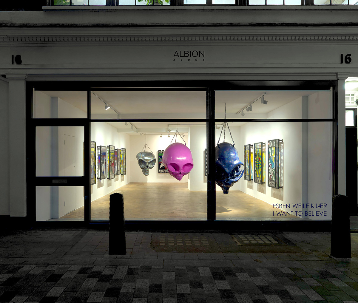 The Wick Culture - The exterior of Albion Jeune gallery with installations from I Want to Believe by Esben Weile Kjær