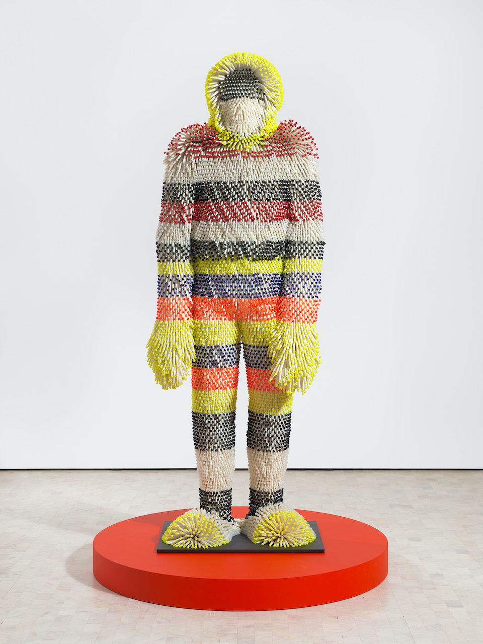 The Wick Culture - Jeffrey Gibson, 'Untitled Figure 2', 2022. Plastic bone pipe beads, glass beads, plastic beads, artificial sinew, acrylic felt, steel armature and powder coat varnish, 198 x 73 x 49.5cm (78 x 28 3/4 x 19 1/2in). Copyright Jeffrey Gibson. Courtesy the artist and Stephen Friedman Gallery, London and New York. Photo by Todd-White Art Photography.