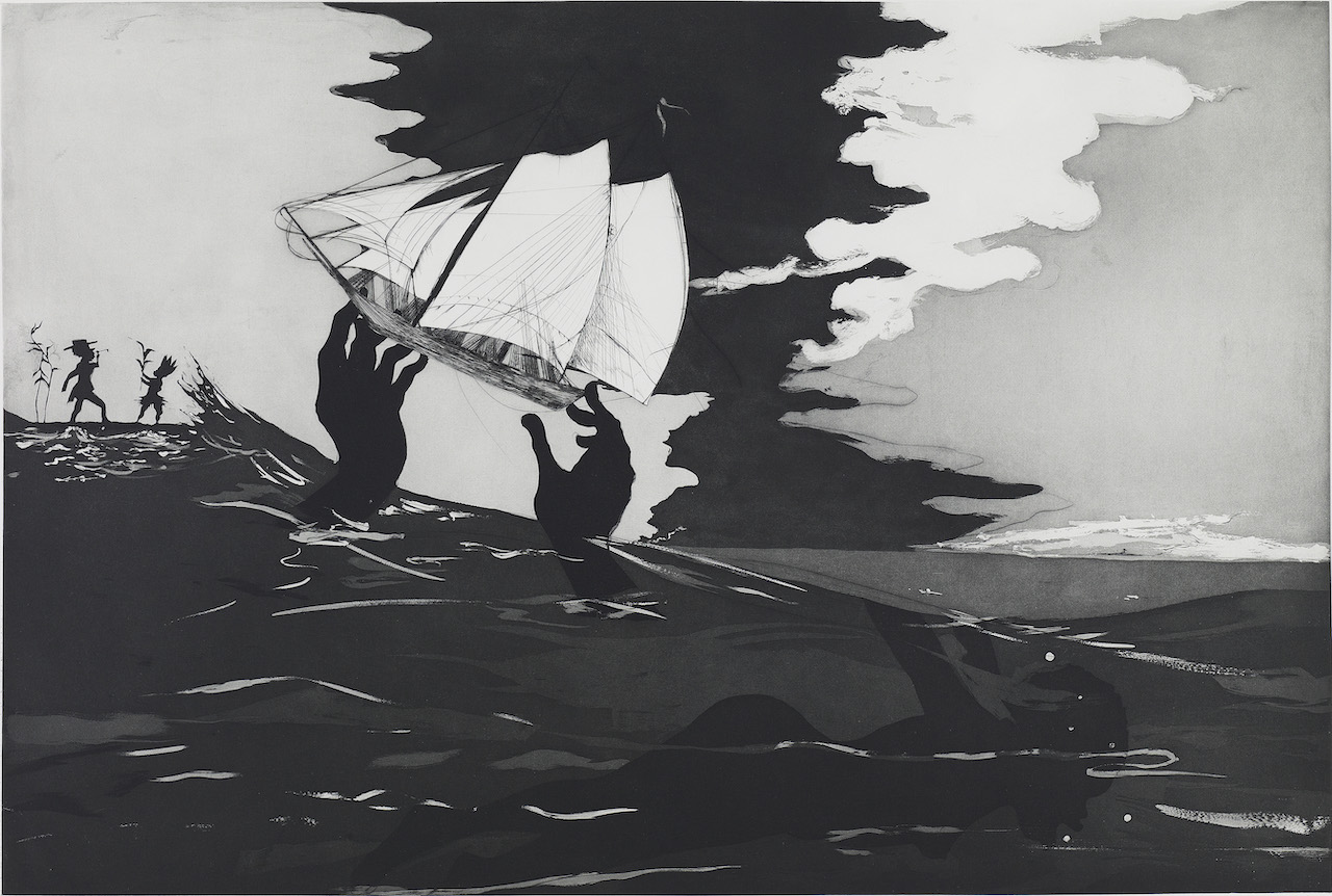 The Wick - Kara Walker Hon RA, no world, from An Unpeopled Land in Uncharted Waters, 2010
Etching with aquatint, sugar-lift, spit-bite and drypoint on paper, 60.6 x 76.8 cm
British Museum, London
© Kara Walker, courtesy of Sikkema Jenkins & Co. and Sprüth Magers