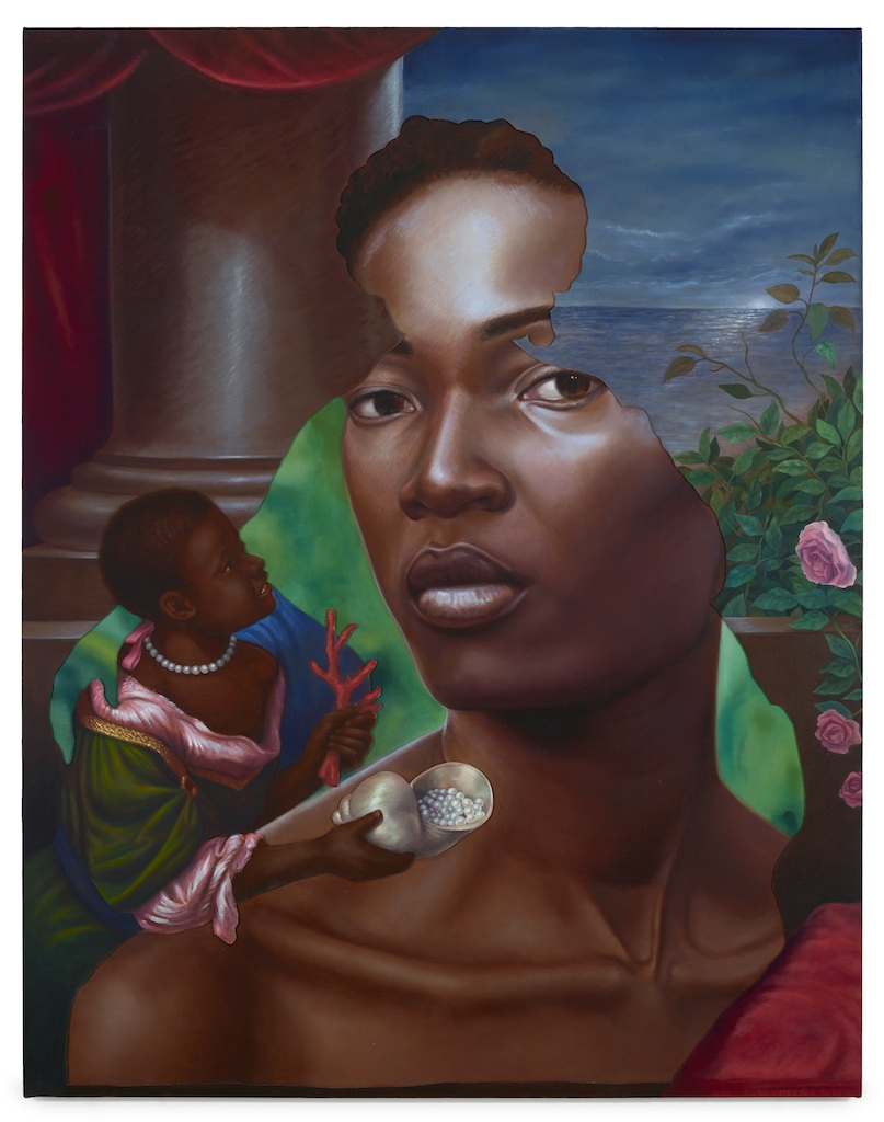 The Wick Culture - Seeing Through Time 2 by Titus Kaphar (2018) © Titus Kaphar.
Photo: Christopher Gardner. Courtesy the artist and Gagosian;
The Marchioness by Toyin Ojih Odutola (2016) © Toyin Ojih Odutola. Courtesy of the artist and Jack Shainman Gallery, New York. Photo courtesy of North Carolina Museum of Art, Raleigh.