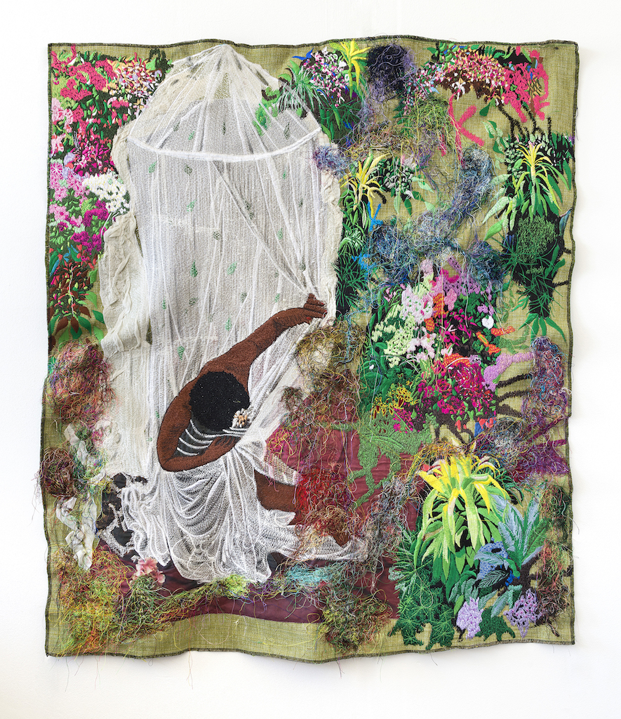 The Wick - Kimathi Mafafo, Unforeseen Journey of Self-Discovery, 2020, Hand and Machine Embroidered Fabric, 112 x 98cm. Image courtesy of the artist / Kristin Hjellegjerde Gallery. 