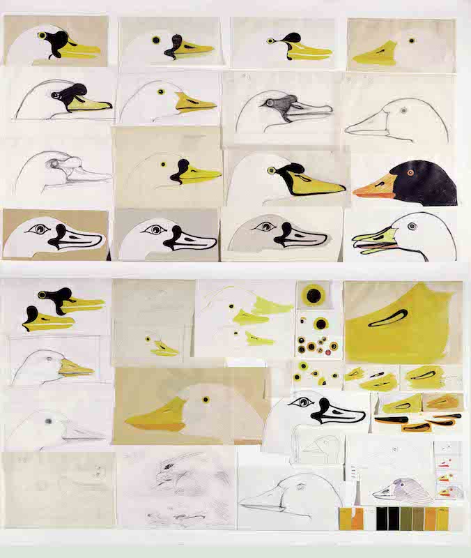 The Wick - The Nature Series. Preliminary sketches and variations for the goose with Elio Mari. Photo Studio Enzo Mari.