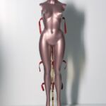 A small pink headless nude mannequin.