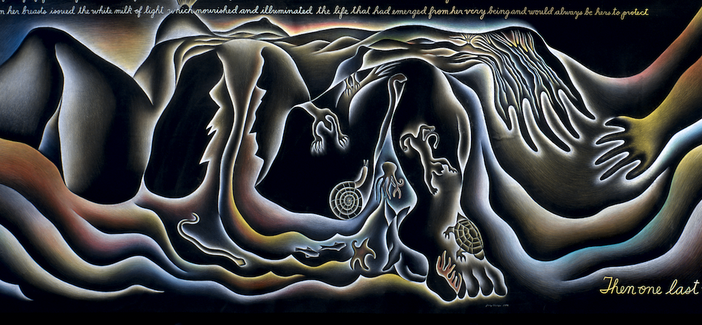 The Wick Culture - Judy Chicago In the Beginning from Birth Project (detail), 1982 Prismacolor on paper 65 x 389 in. (165.1 x 988.06 cm) © Judy Chicago/Artists Rights Society (ARS), New York; Photo © Donald Woodman/ARS, NY Courtesy of the artist