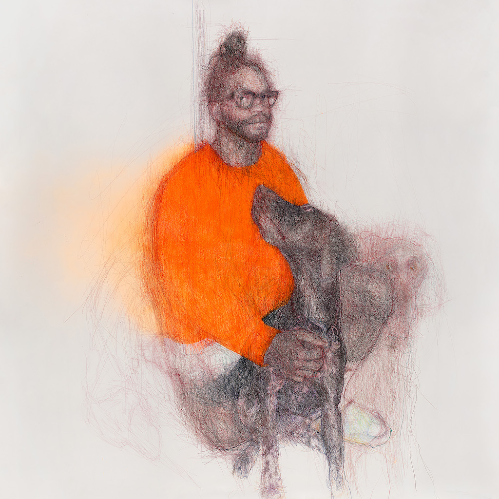 The Wick Culture - One Man and His Dog by Curtis Holder, coloured pencil and acrylic gouache on paper, 120 x 120 cm, 2022