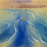 Painting of abstract figures swimming in ocean by Sophie von Hellermann at Pillar Corrias