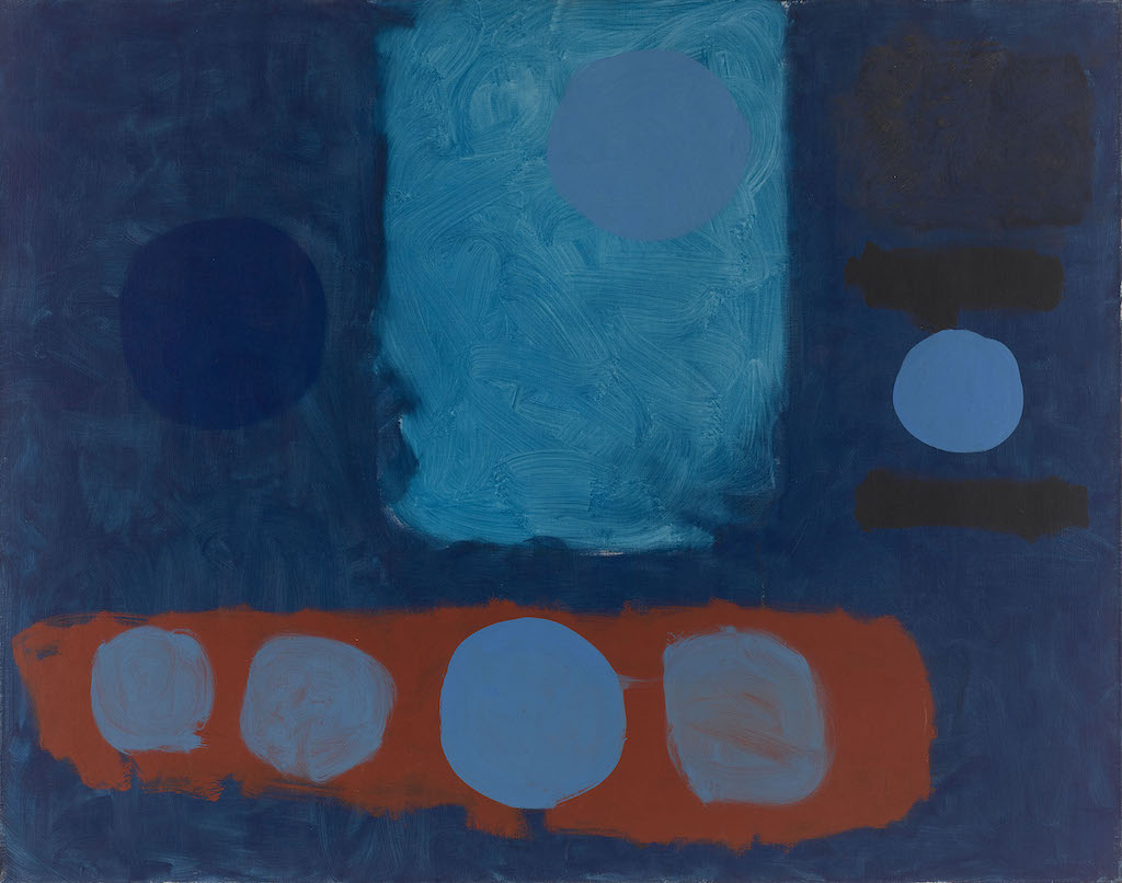 The Wick Culture - Patrick Heron, Blue Painting with Discs - September 1962, 1962, oil on canvas, 122 x 96.5cm. © Patrick Heron Trust. All rights reserved, DACS 2024 ©The British Council