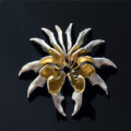 12 rabbit jaws structured in a radiant circular shape, with gold leaf paint on the inside