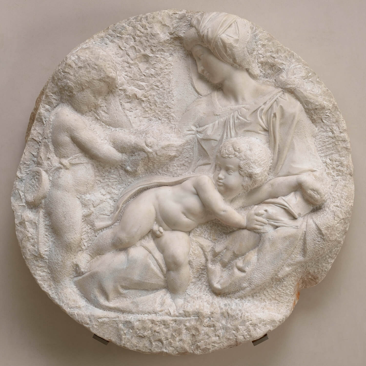 The Wick Culture - Michelangelo Buonarroti, The Virgin and Child with the Infant Saint John (The 'Taddei Tondo'), c. 1504-05. 
Marble, 106.8 x 106.8 cm. 
Royal Academy of Arts, London. Bequeathed by Sir George Beaumont, 1830. Photo: Royal Academy of Arts, London, Photographer: Prudence Cuming Associates Limited 