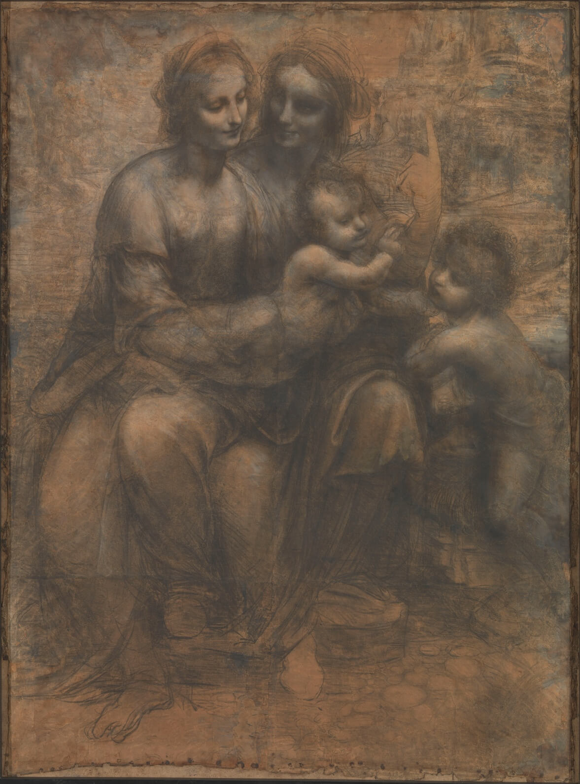 The Wick Culture - Leonardo da Vinci, The Virgin and Child with St Anne and the Infant St John the Baptist (‘The Burlington House Cartoon’), c.1506-08. Charcoal with white chalk on paper, mounted on canvas, 141.5 x 104.6 cm. 
The National Gallery, London. Purchased with a special grant and contributions from the Art Fund, The Pilgrim Trust, and through a public appeal organised by the Art Fund, 1962. 