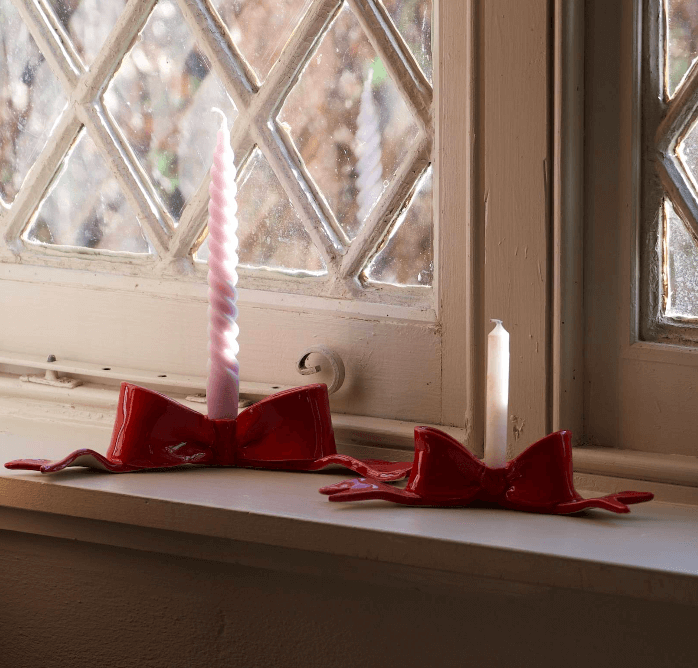 The Wick Culture - Red Bow Candle Holder by Gracehmade