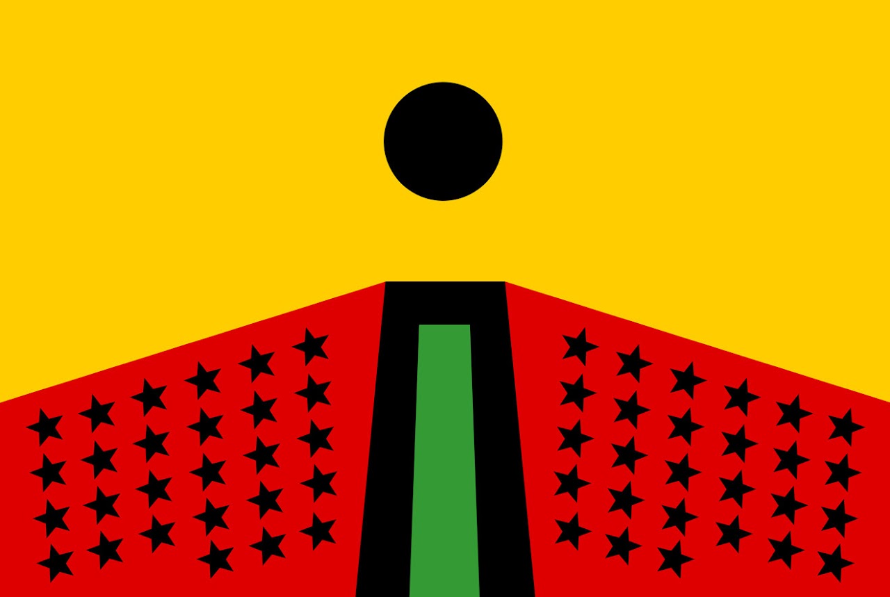 The Wick Culture - PAN AFRICAN FLAG FOR THE RELIC TRAVELLERS' ALLIANCE (ASCENSION), 2017, by Larry Achiampong