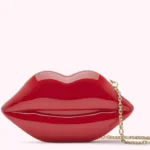Shiny red lips bag with gold chain