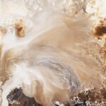 An abstract painting in brown and white