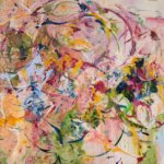 An abstract colourful painting with swirls