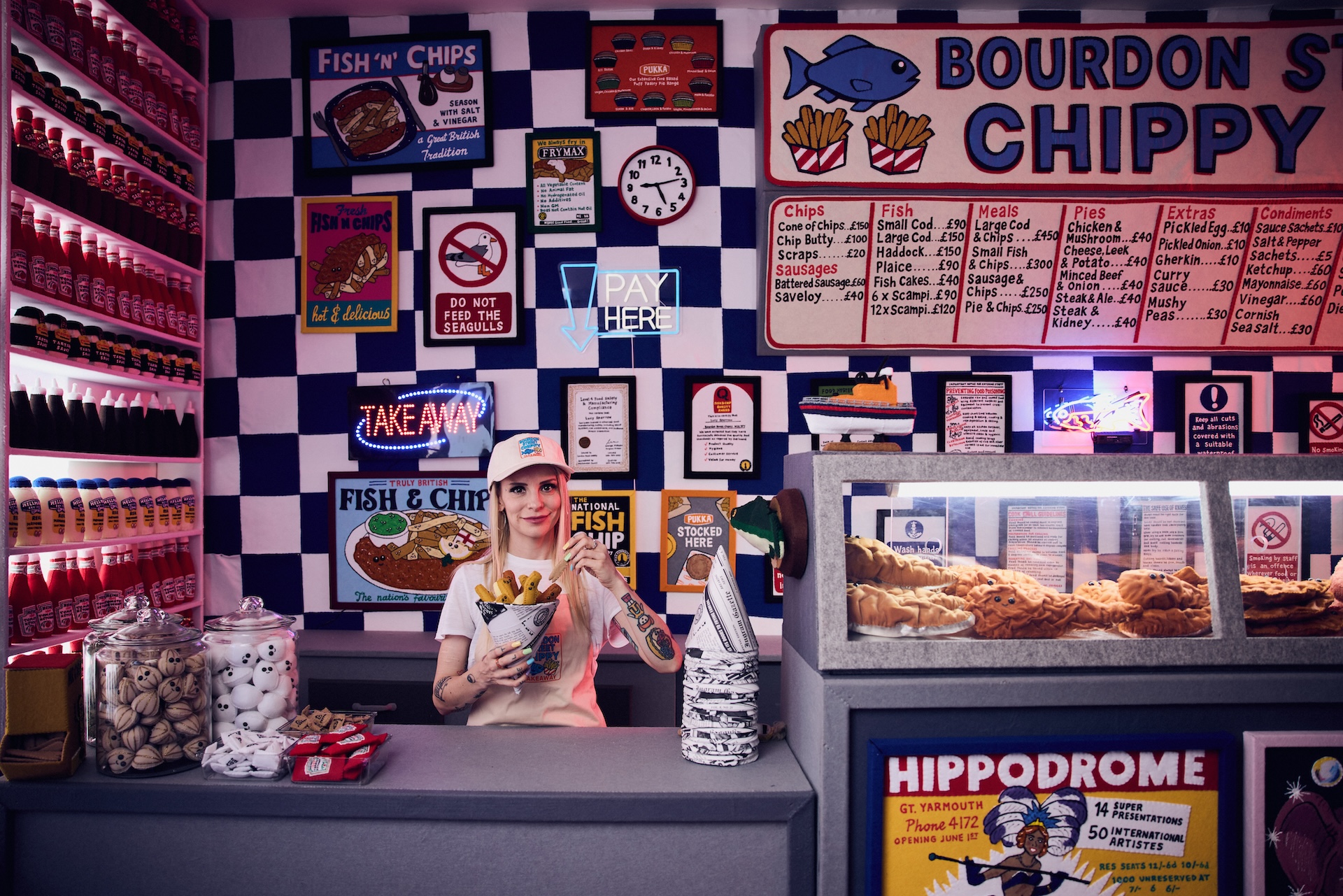 The Wick Culture - Lucy Sparrow - The Bourdon St Chippy at the Lyndsey Ingram Gallery photographed by Alun Callender for JBPR
