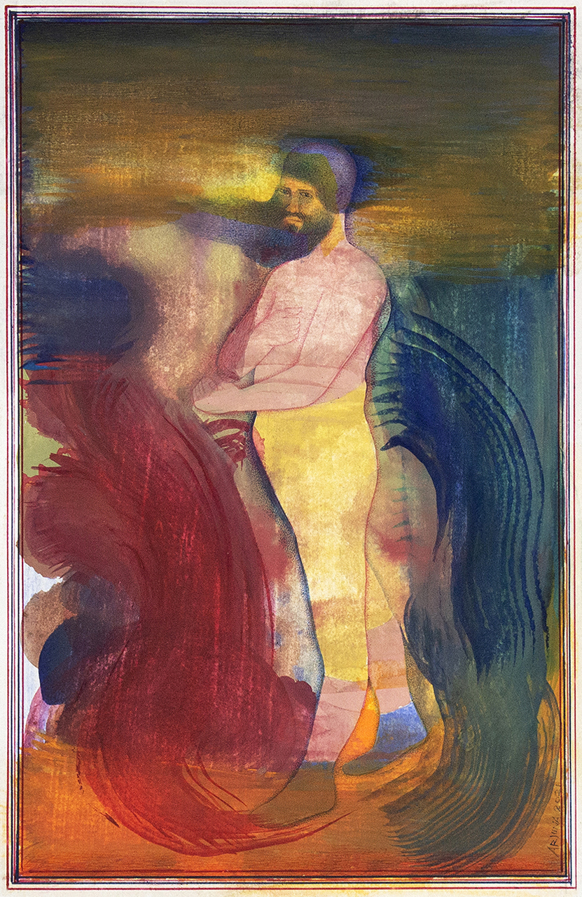 The Wick Culture - Arjuna Gunarathne, 2021, Coloured Man 1, Water Colour on Wasli, 28 x 36 cm