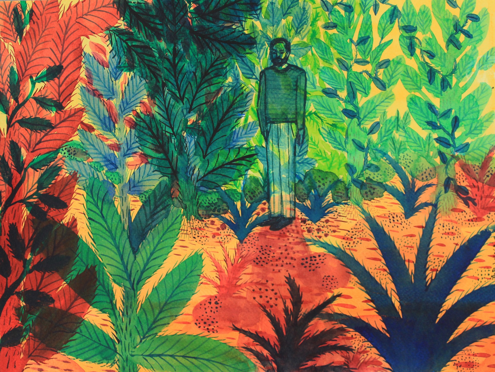 The Wick Culture - Arjuna Gunarathne, 2025, At the Park III, Ink and Pigment Pen on Paper, 28 x 38 cm
