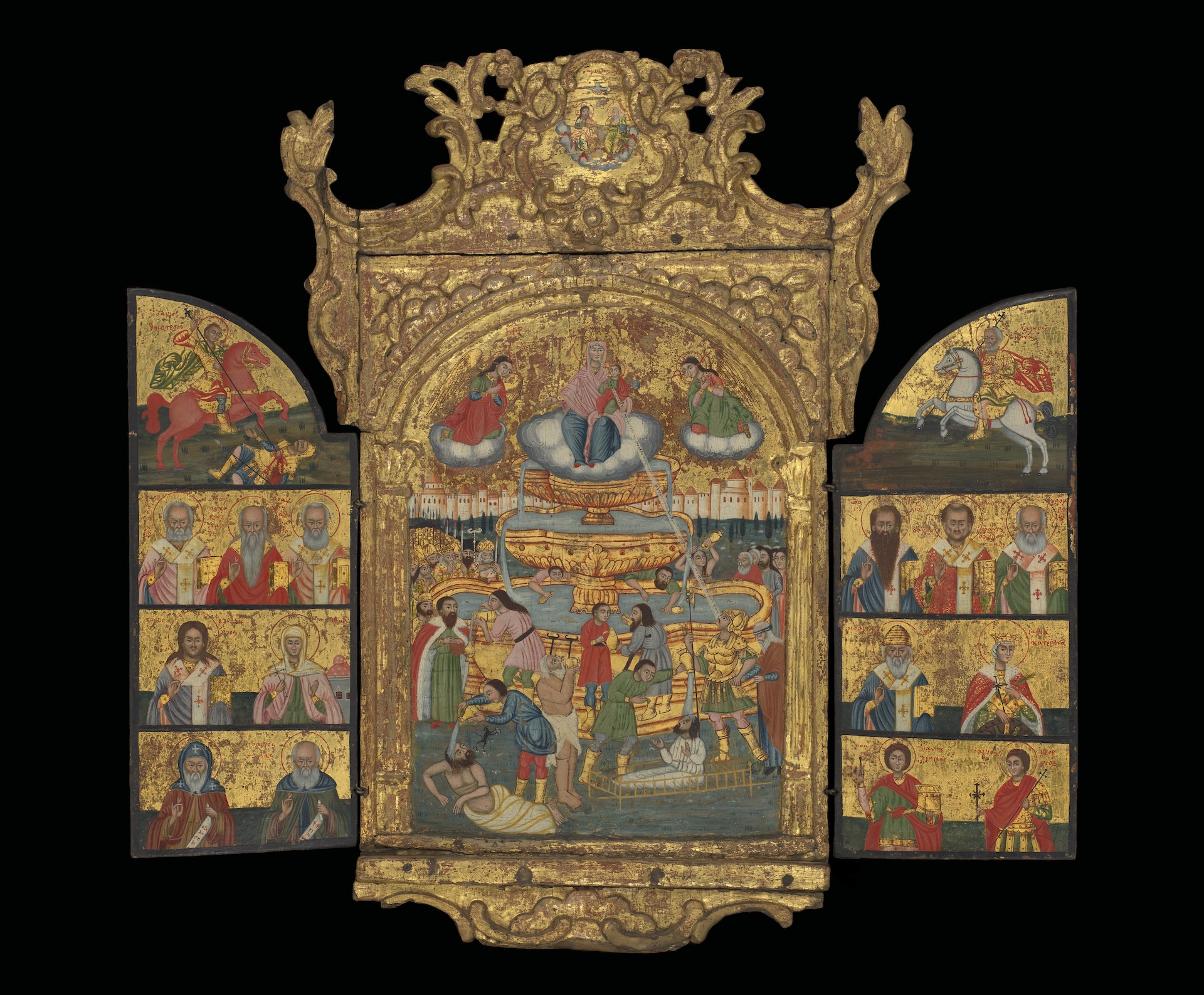 The Wick Culture - The Life-Giving Spring (Zoödochos Pege), c. 1700s Egg tempura paint, wood, gilding Courtesy of Wellcome Collection