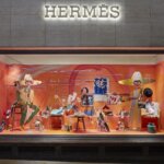 An orange store window
